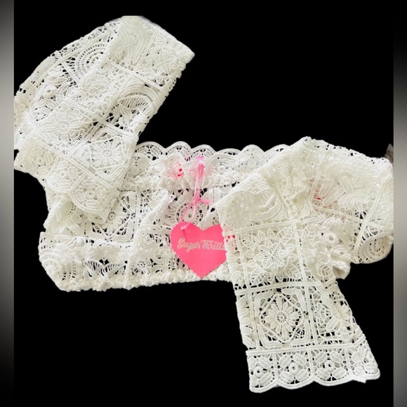 NWT Medium Dolls Kill Sugar Thrillz Country Charm Crotchet Crop Top Long Sleeves - Picture 5 of 13